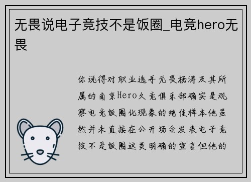 无畏说电子竞技不是饭圈_电竞hero无畏